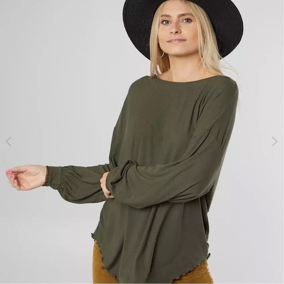 Free People Army Green Shimmy Shake Open Back Long Sleeve Top Size S - Picture 7 of 9